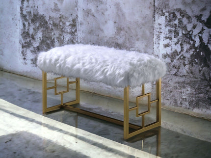 Bagley II - Bench Faux Fur - White / Gold