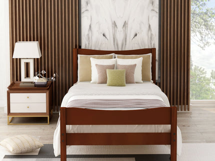 Twin Size Platform Bed With Headboard And Wooden Slat Support