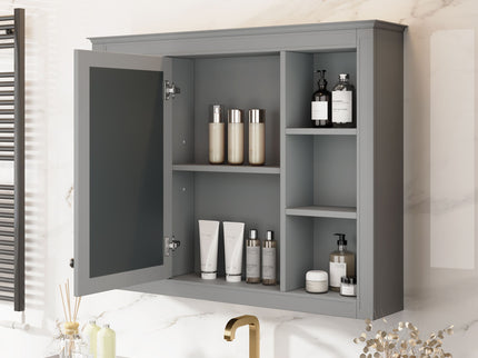 Wall Mounted Medicine Cabinet With Mirror, Storage Cabinet Featuring 6 Open Shelves And Adjustable Interior