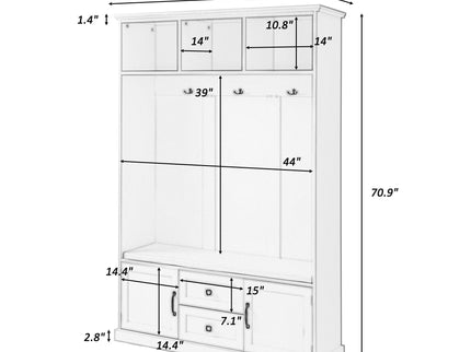 Hall Tree With 3 Hooks, Coat Hanger, Entryway Bench, Storage Bench, 3 In 1 Design