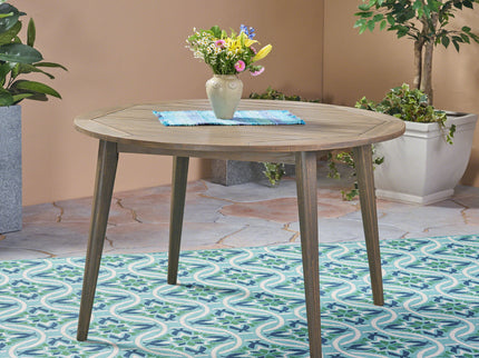 Round Outdoor Patio Table With Slatted Top - Gray