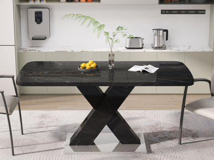 Modern Rectangle Dining Table With Stretchable TopAnd X Shape Legs