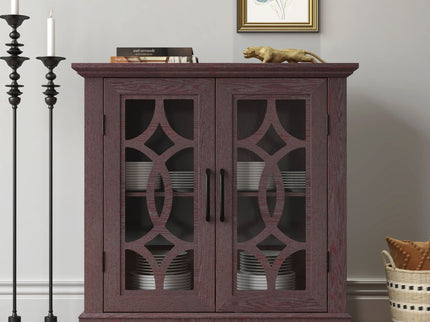 Modern Sideboard With Tempered Glass Doors - Ox Blood Red