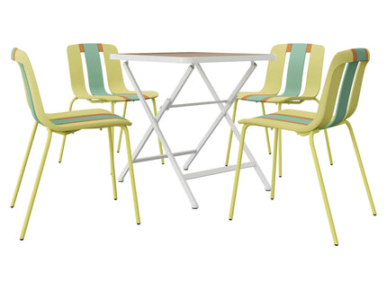 4 Piece Set Of Modern Striped Single Chairs With Folding Square Table