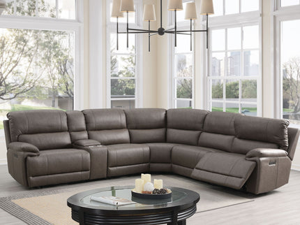 Kantu - Synthetic Leather Motion Sectional Sofa - Brown