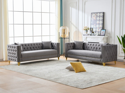 Deep Seat Sofa With Button Nailhead, Square Arm Couches