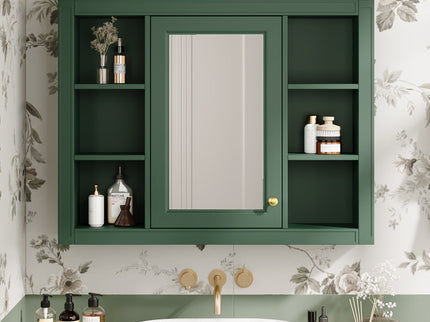 Wall Mounted Medicine Cabinet With Mirror, Storage Cabinet Featuring 6 Open Shelves And Adjustable Interior