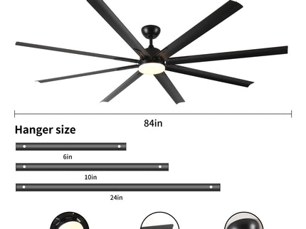 Super Large Black Ceiling Fan With Remote Control - Black