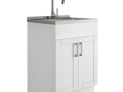 Shaker - Modern Wide, Laundry Cabinet With Faucet And Stainless Steel Sink