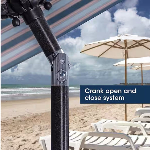 Patio Umbrella With Crank Lift & Push Button Tilt Frame, 200G / Sqm Solution Dyed Canopy - Blue Multi / Brown