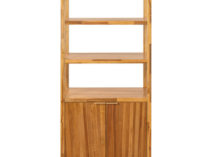 Tall Storage Bookcase Cabinet With 2 Open Shelves & Double Doors, Freestanding Shelving Unit - Natural