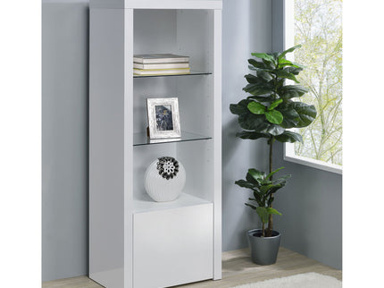 Lance - 3 Shelf Media Tower With Shelves And Hidden Cabinet - Gloss White
