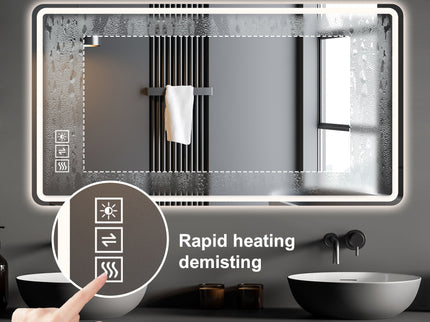 Bathroom Mirror Vanity Mirrors With Front Lights, Wall Mounted, Anti-Fog, Frameless, Horizontal Or Vertical
