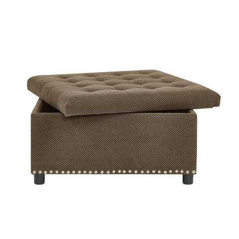 Square Tufted Storage Ottoman With Nailhead Trim