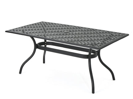 Outdoor Aluminum Dining Table With Lattice Design And Center Umbrella Hole - Black