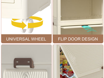 Portable Wardrobe Closet Storage Organizer With Magnetic Doors And Hanging Rod - Cream White