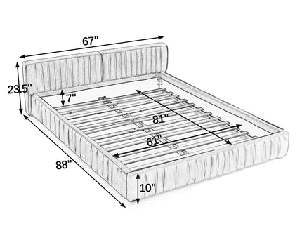Modern Upholstered Platform Bed Frame With Pleated Design