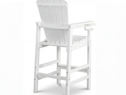 Outdoor Bar Height Adirondack Patio Chair With Cup Holder And Armrests All Weather UV Resistant - White