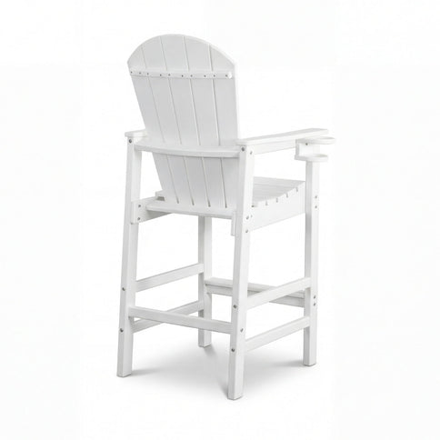 Outdoor Bar Height Adirondack Patio Chair With Cup Holder And Armrests All Weather UV Resistant - White