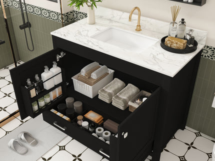 Bathroom Vanity Set, Cabinet With Doors & Drawers, Single Faucet Hole - Black