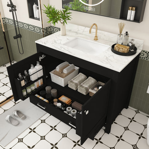 Bathroom Vanity Set, Cabinet With Doors & Drawers, Single Faucet Hole - Black