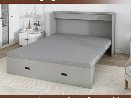 Full Murphy Bed With Storage Drawers, Charging Station, Foldable Panels, And Silent Swivel Wheels
