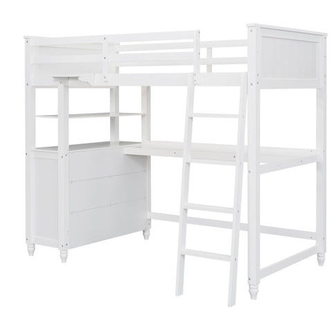 Loft Bed With Drawers With Desk And Shelves