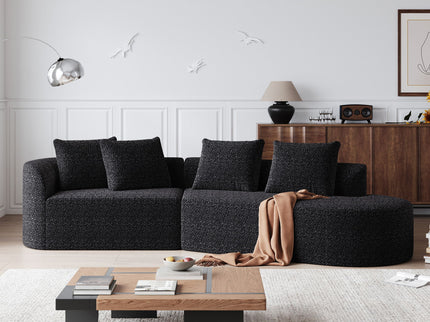 Upholstered Oversized Sectional Sofa, 4 Seater Extra Deep & Wide Curved Cloud Couch With 4 Throw Pillows For Living Room - Black