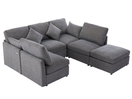 Sectional Sofa Modular U-Shaped With Ottoman & USB Ports