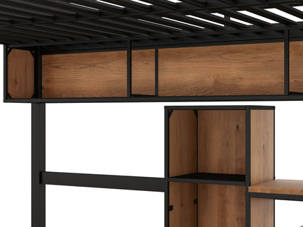 Full Size & Loft Bed With L-Shaped Desk And Shelves - Black
