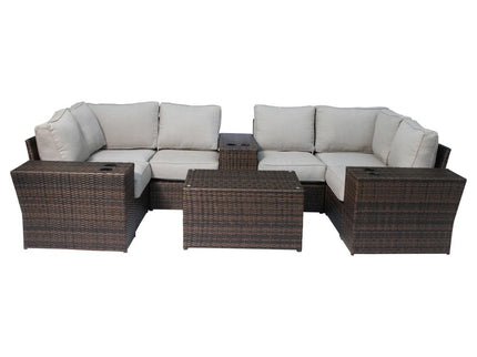Wicker Outdoor Sectional With Weather Resistant Cushions And Table