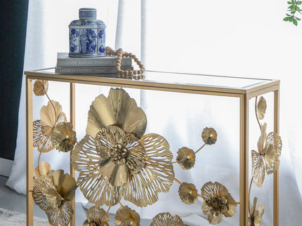 Console Table With Mirrored Glass Top, Modern Entryway Table For Living Room Foyer Entryway - Gold