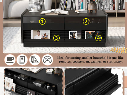 Modern Rectangle Coffee Table With 4 Drawers And 2 Display Shelves