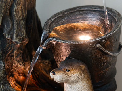 Decorative Water Foutain With Otter Design, With Light And Pump, For Indoor And Outdoor - Brown
