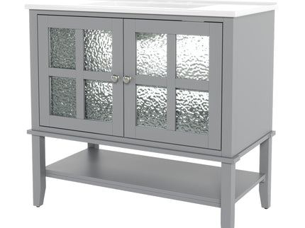 Bathroom Vanity With Ceramic Sink, Adjustable & Open Shelf