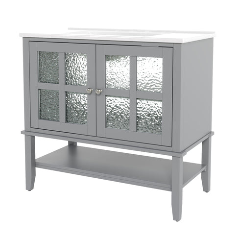 Bathroom Vanity With Ceramic Sink, Adjustable & Open Shelf