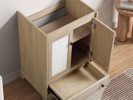 Bathroom Vanity Base, Cabinet With Carved Floral Doors - Natural Wood