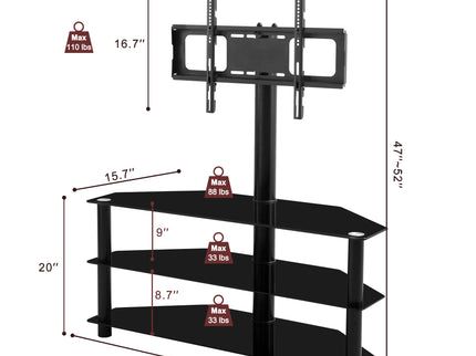 43.3" Multi-Function TV Stand Height Adjustable Bracket Swivel 3 Tier - Black