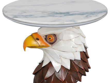 Eagle Head Accent Table, Animal Statue End Tables For Living Room - Brown / Antique White