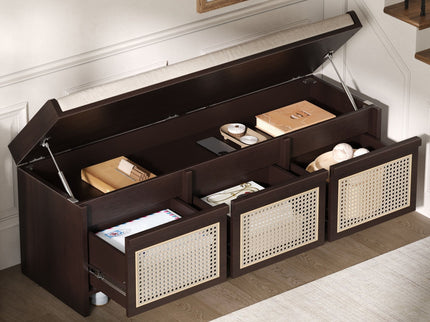 Entryway Shoe Bench With Drawers & Button Tufted Cushion
