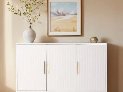 3 Door Large Storage Sideboard With Handles For Kitchen, Dining Room And Living Room, Accent Buffet Cabinet, Coffee Bar Sideboard Cabinet With 3 Doors - White / Gold