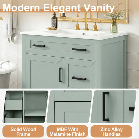 Bathroom Vanity With Sink, 2 Soft Close Drawers, 1 Soft Close Door, Adjustable Shelf