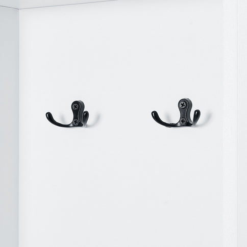 Tall Freestanding Bathroom Storage Cabinet With Adjustable Shelves And Side Hooks