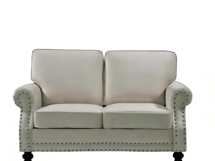 Loveseat Sofa With Nailhead Detail & Turned Legs, 2 Seater Upholstered Couch