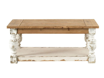 Rectangle Coffee Wooden Coffee Table, French Country Coffee Table - Brown / Antique White