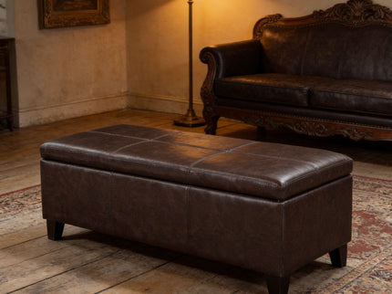 Rectangle Storage Ottoman Bench For Living Room - Brown