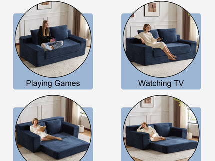 Comfortable Deep Seat Loveseat Sofa Bed, Reversible Cushion With Pillows