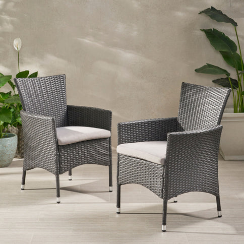 Dimensional Outdoor Dining Chair With Cushion Seat And Iron Frame (Set of 2)