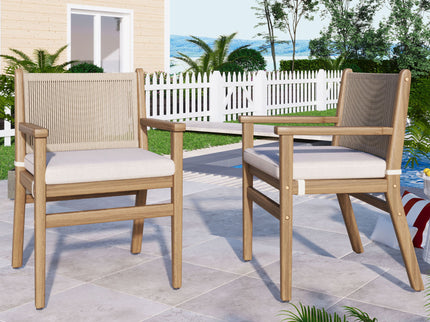 Outdoor Acacia Wood Patio Dining Armchair (Set of 2)