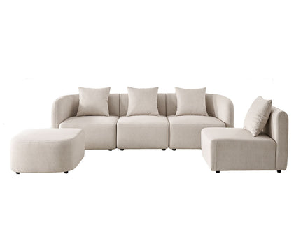 L-Shaped Modular Sectional Sofa With Ottoman, Living Room Furniture Set - Beige